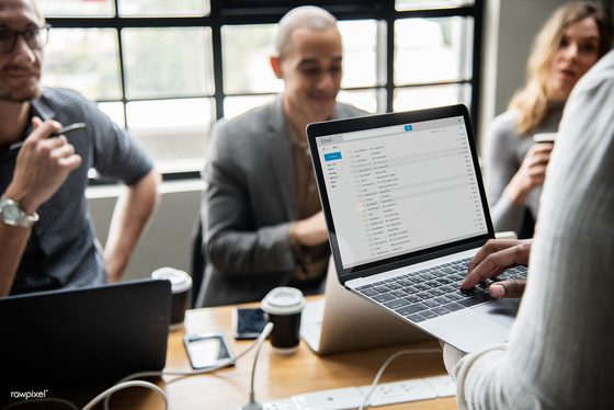 An email inbox on a laptop