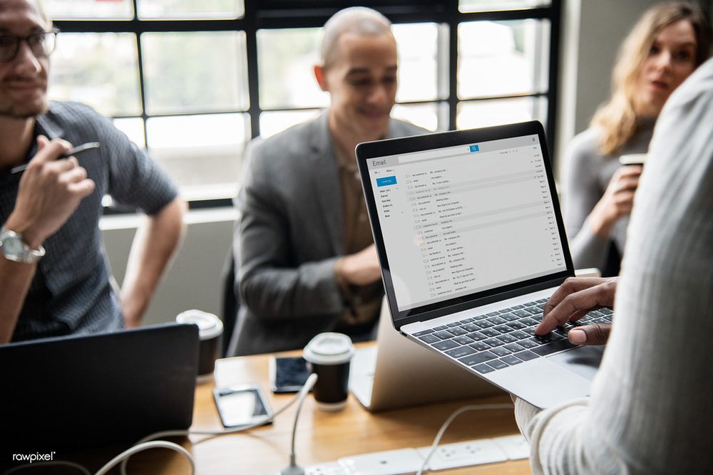 An email inbox on a laptop
