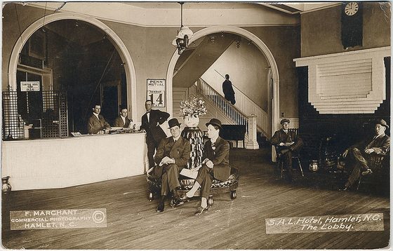A hotel lobby, archival photograph